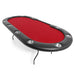 Aces_Pro_Poker_Table A foldable, green-felted poker table with black edges and metal cup holders, designed for 10 players with a dealer.