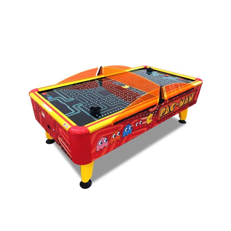 Pac-Man Air Hockey Table themed air hockey table on a white background