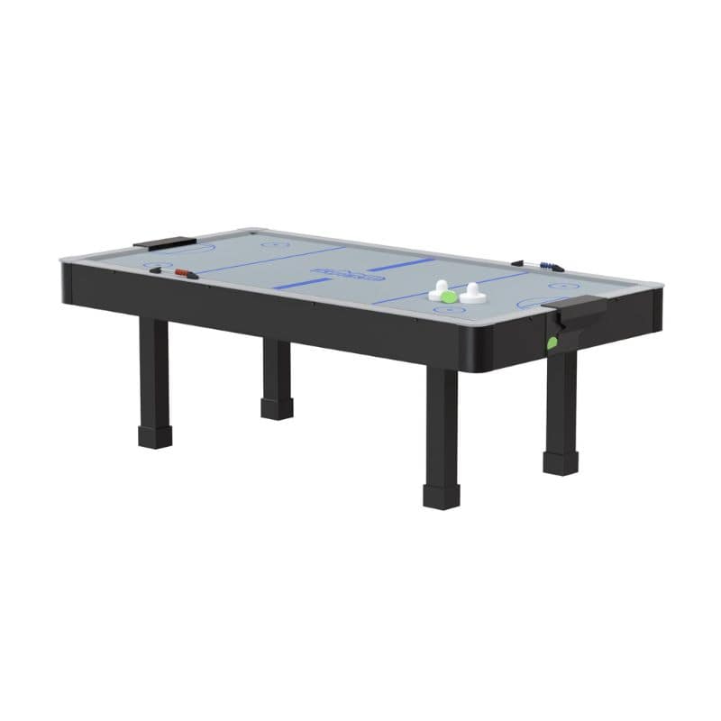Arctic Wind Air hockey table with black frame and gray playing surface on a white background