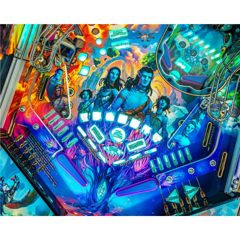 Colorful pinball machine with character designs on a white background