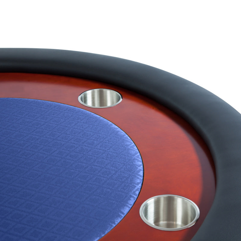 BBO Rockwell Poker Table - Mahogany Texas Hold 'Em in Blue Cupholder View