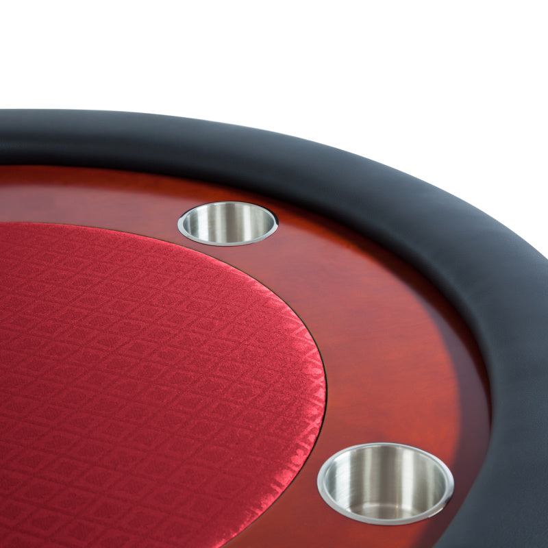 BBO Rockwell Poker Table - Mahogany Texas Hold 'Em in Red Cupholder View