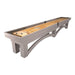 Gray Champion Arch Shuffleboard table with wooden playing surface and gray frame on a white background