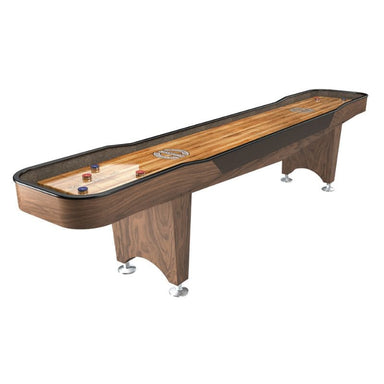 Champion Qualifier Wooden shuffleboard table with a white background
