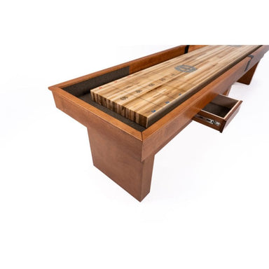 Champion Ridglea wooden shuffleboard table with a drawer on a white background