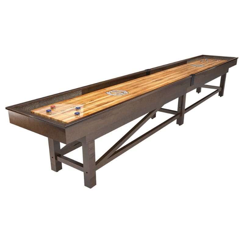 Wooden Champion Sheffield shuffleboard table on a white background