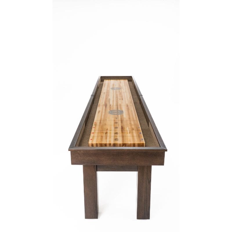 Champion Sundance shuffleboard table on a white background in oak driftwood