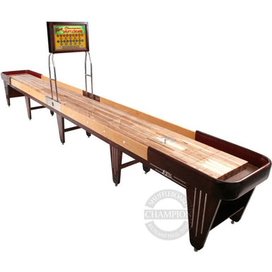 Charleston-Shuffleboard table with a scoreboard on a white background