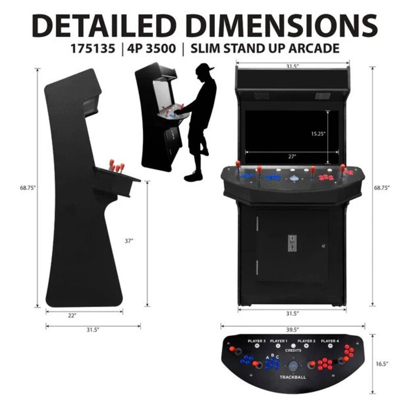 Creative Arcades 4 Player Slim Stand Up Arcade Machine Dimensions