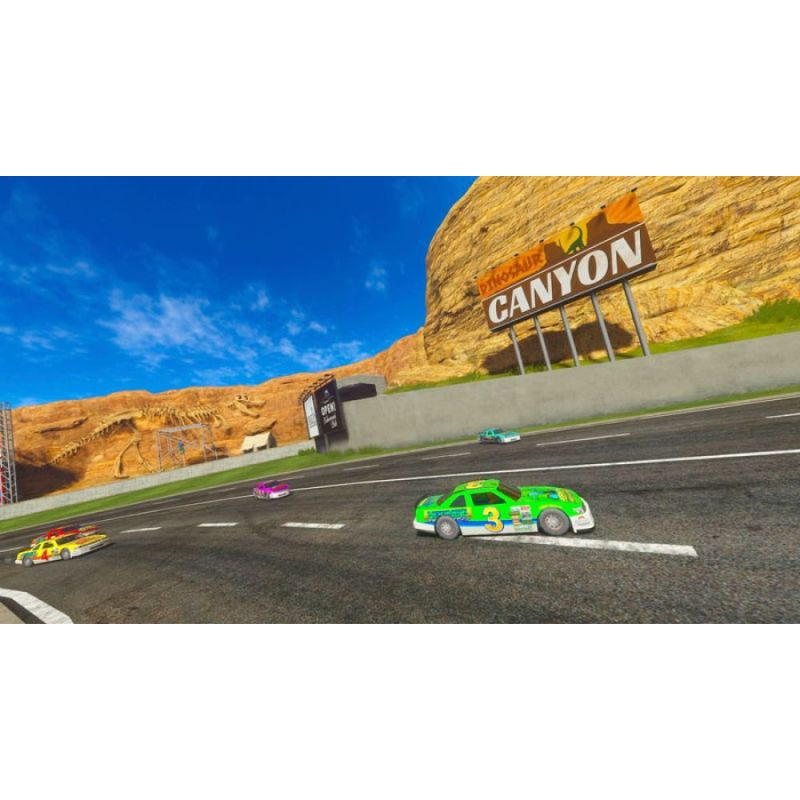 Desert landscape with a 'Canyon' sign and  cars on a road.