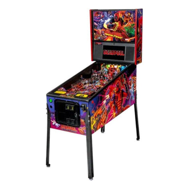 Deadpool Pinball machine with Deadpool theme on a white background