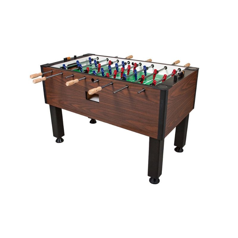 Dynamo Big D Foosball table with wooden finish and metal rods on a white background