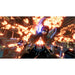 Video game scene with a futuristic robot in a fiery environment