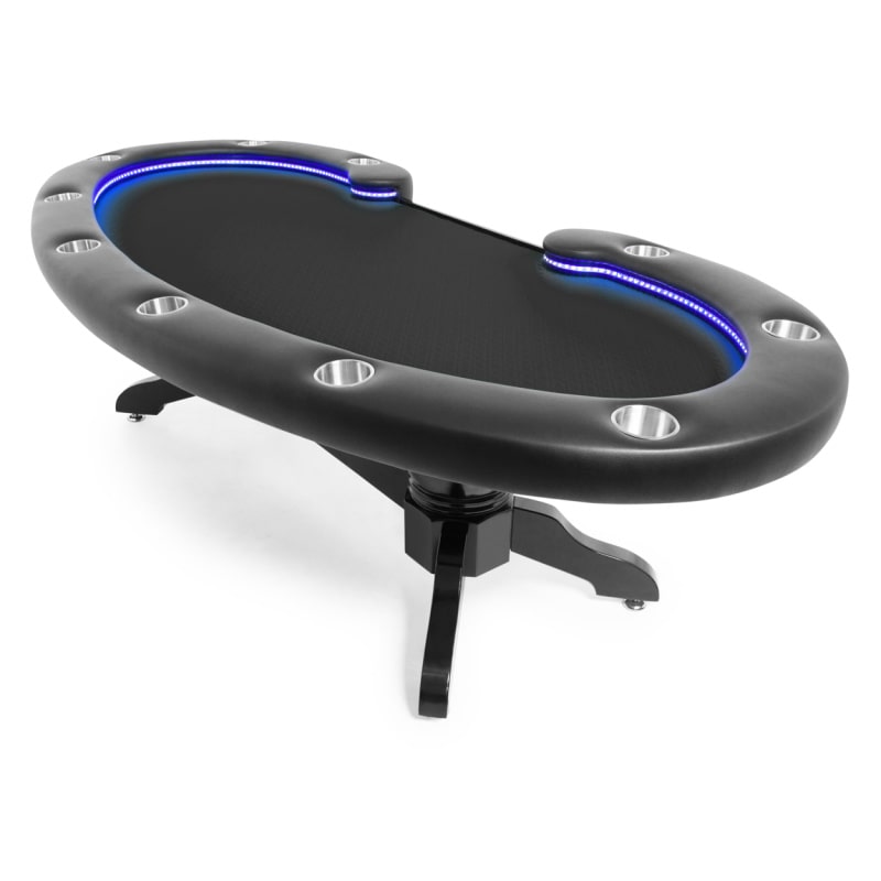The Lumen HD Poker Table for 10 Players in Black with Blue LED Light