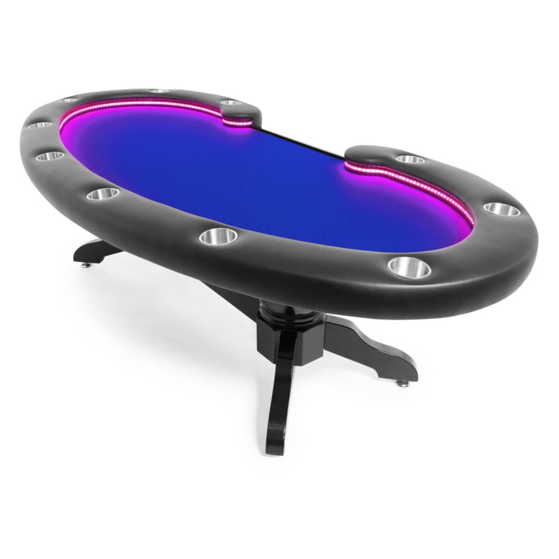 The Lumen HD Poker Table for 10 Players in Blue with Red LED light