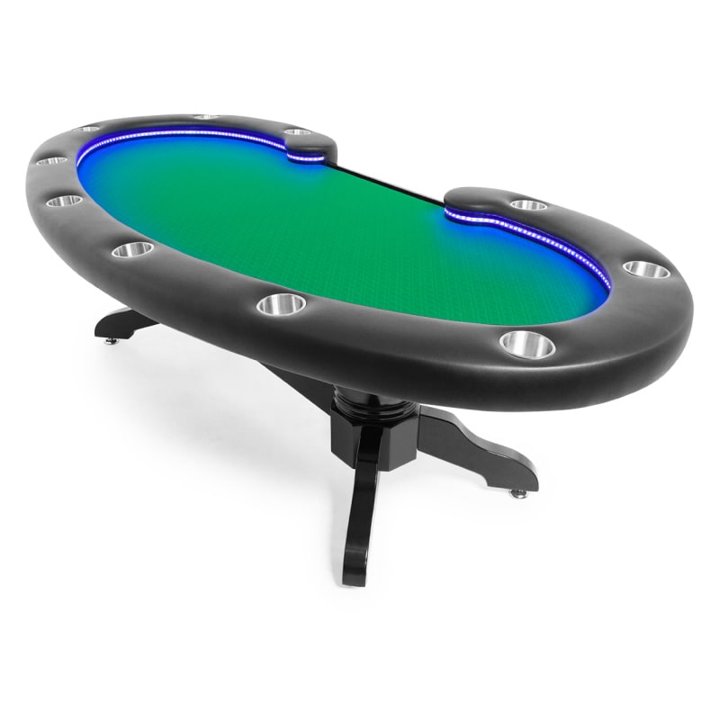 The Lumen HD Poker Table for 10 Players in green with blue LED light