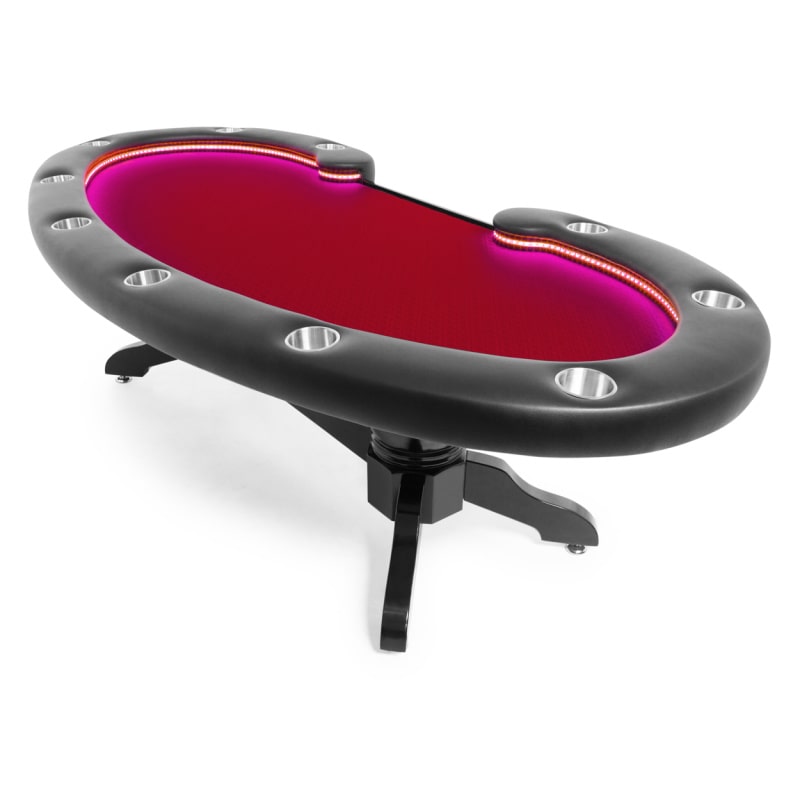 The Lumen HD Poker Table for 10 Players in red with red LED light