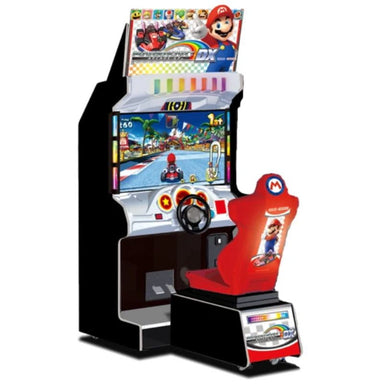 Mario-Kart-Arcade-GP Video game arcade machine with Mario Kart game on screen