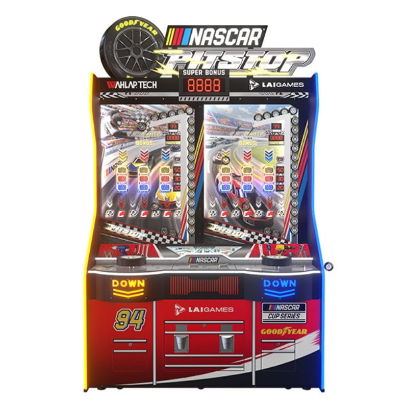 NASCAR Pit Stop arcade game with colorful design and racing theme.