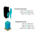 Dimensions of a Pac Man Pixel Bash Coin Op and its shipping packaging on a white background
