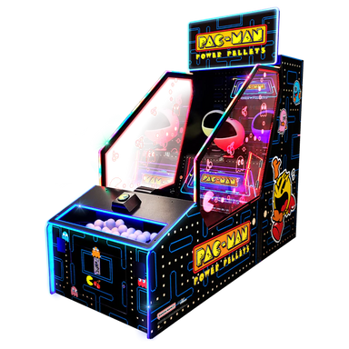 Pac-Man Power Pellets arcade machine with colorful design on a white background