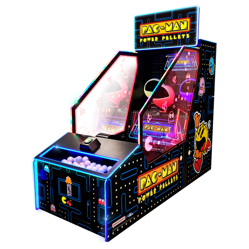 Pac-Man Power Pellets arcade machine with colorful design on a white background