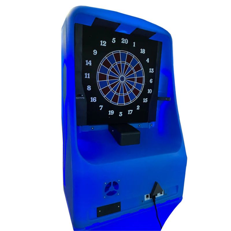 Blue electronic dartboard on a white background