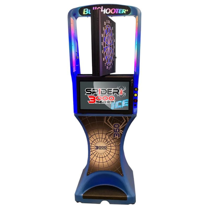 Electronic dartboard with colorful display and 'Bullshooter' branding on a white background