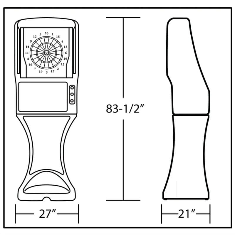 Measurement chart of a dartboard with dimensions labeled