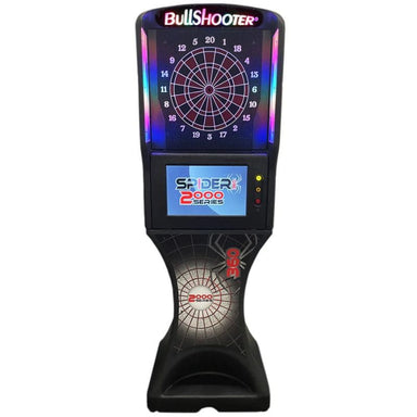 Electronic dartboard with digital display on a white background
