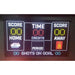 Digital scoreboard with LED display for a hockey game, featuring scores and time.