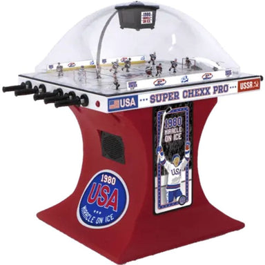 Super Chexx Pro hockey table with USA and USSR branding on a white background