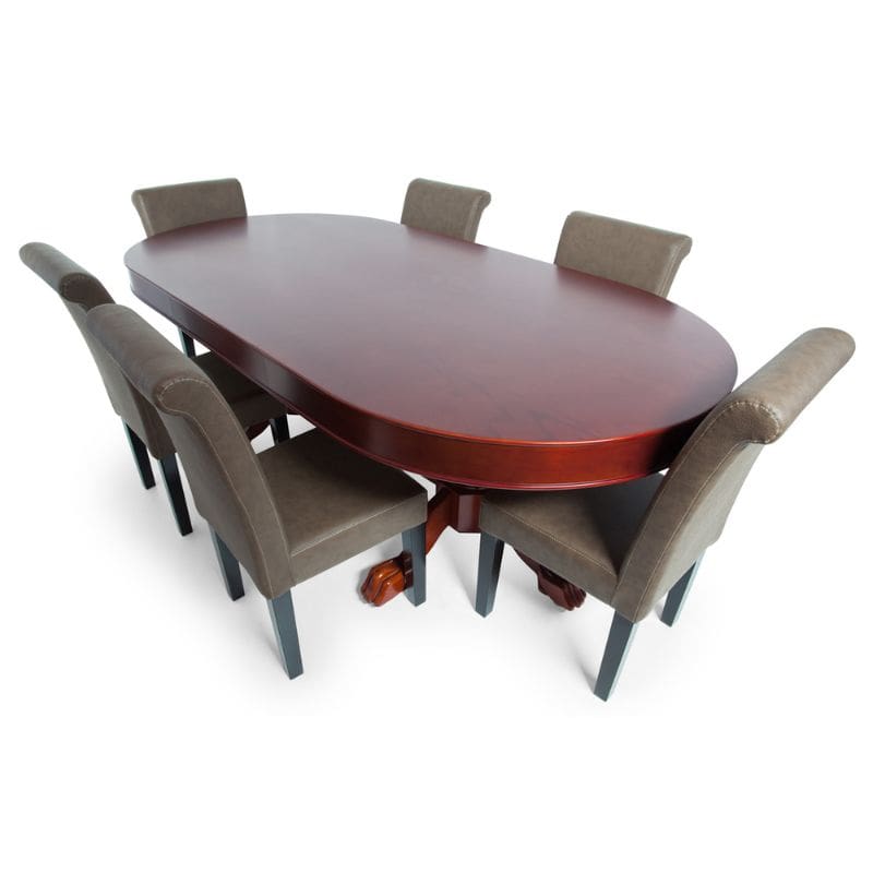 The Rockwell Poker Table with Dining top with six chairs on a white background