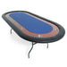 The Ultimate Poker Table  A 10-player premium folding poker table with a blue felt surface, brown racetrack, and black folding legs.