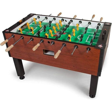 Tornado Elite Foosball table with wooden finish and green playing surface