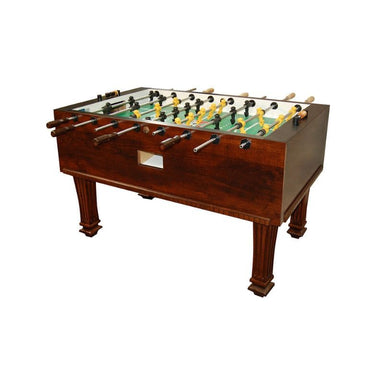 Tornado Reagan Wooden foosball table with green playing surface on a white background