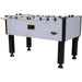 Tornado Elite Foosball table with white playing surface and black legs on a white background
