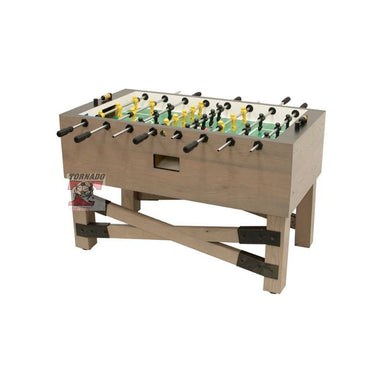 Rustic Foosball table with Tornado branding on a white background