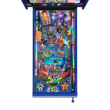 Toy Story 4 pinball machine with various characters and lights on a white background