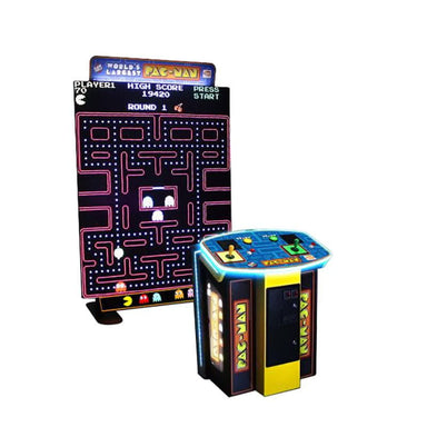 World's Largest Pac-Man arcade machine with packaging on a white background