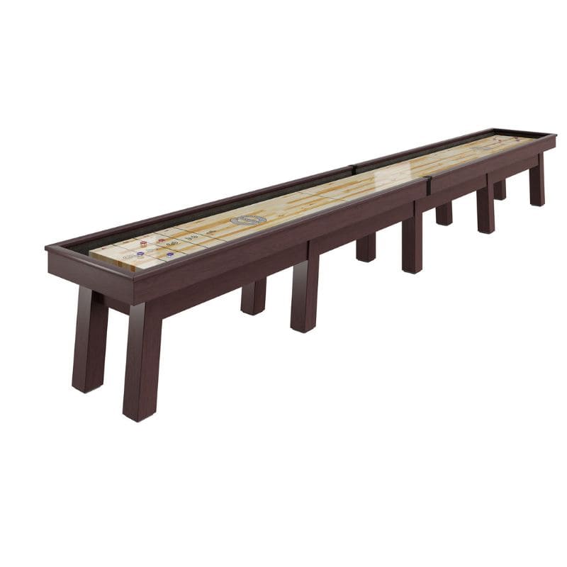 Champion Sundance Shuffleboard with brown frame and beige playing surface on a white background