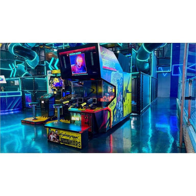 Arcade machine in a neon-lit gaming area