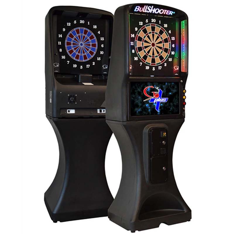 Two galaxy 3 plus electronic dart boards with digital displays on a white background