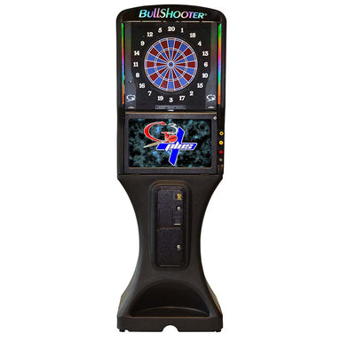 BullShooter electronic dartboard with digital display on a white background
