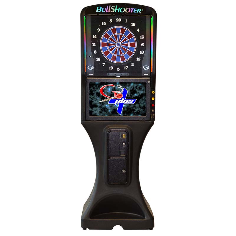 BullShooter electronic dartboard with digital display on a white background