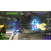 Screenshot of a first-person shooter game with characters and health bars on a white background