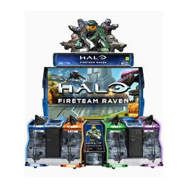 Halo-themed arcade machine with character figures on top