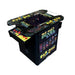 pac man pixel bash cocktail table-Tabletop arcade game machine with colorful display and controls on a white background
