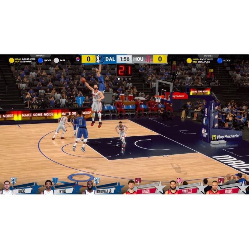 raw-thrills-NBA-Superstars in progress with players on the court and a scoreboard.